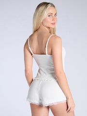 Boux Avenue Lace Trim Rib Cami White Pyjamas Set - Image 2 of 5