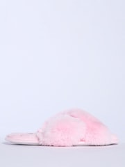 Boux Avenue Pink Floral Print Embroidered Crossband Slippers - صورة 3 من 6