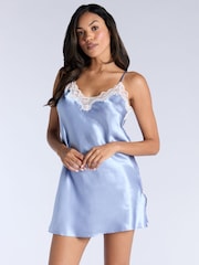 Boux Avenue Blue Amelia Lace Trim Satin Chemise - Image 1 of 4