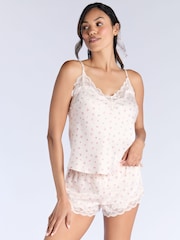 Boux Avenue Amelia Ditsy Floral Print Satin Cami White Pyjamas Set - Image 1 of 5