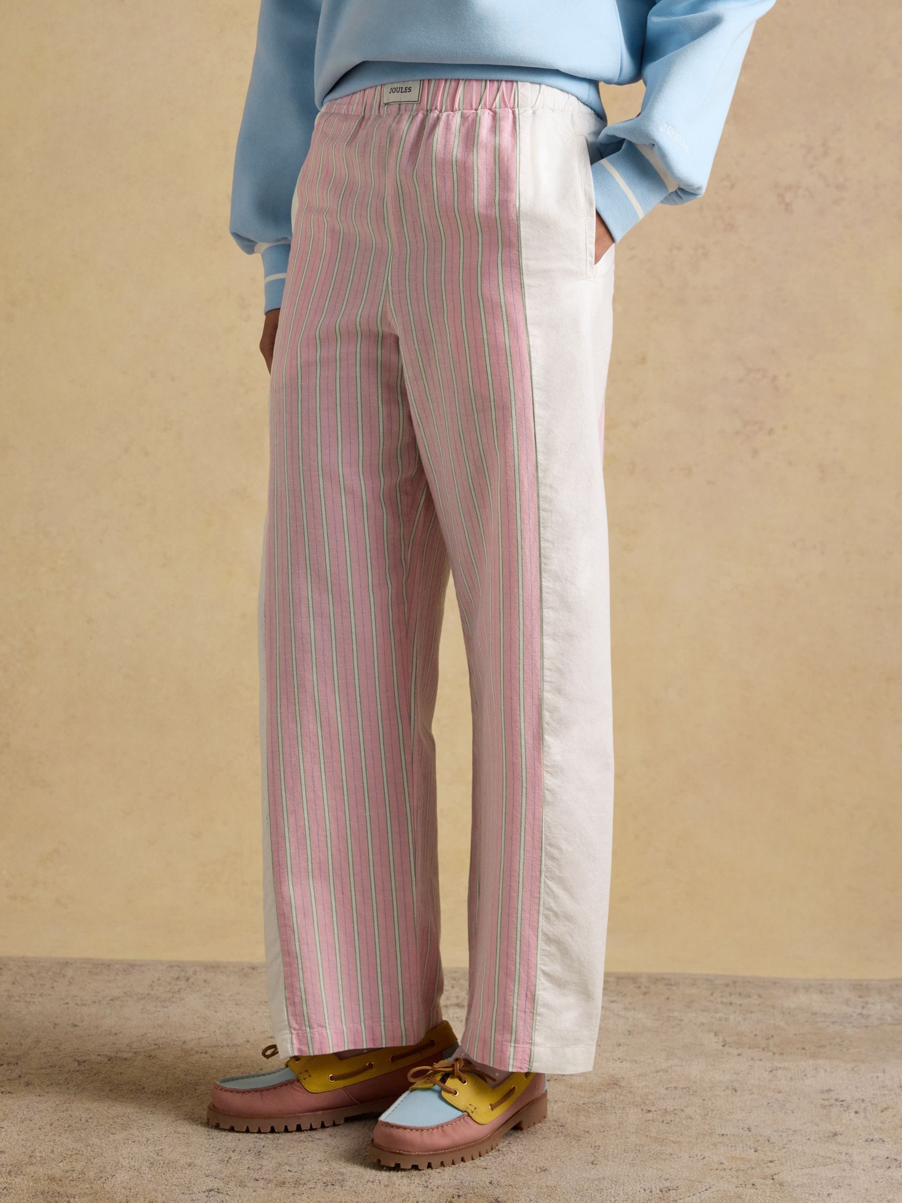 Joules Women's Pink Striped Hallie Pull On Cotton Trousers