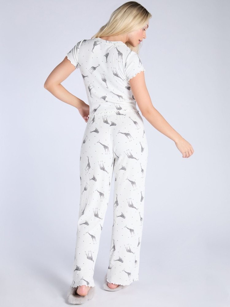 Boux Avenue Mono Giraffe White T-Shirt and Pyjamas Set - Image 2 of 5