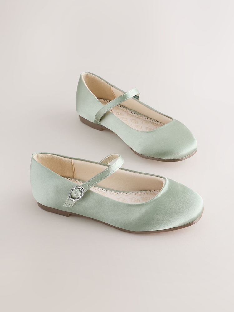 Sage Green Stain Resistant Satin Wide Fit (G) Mary Jane Occasion Shoes - Image 1 of 6