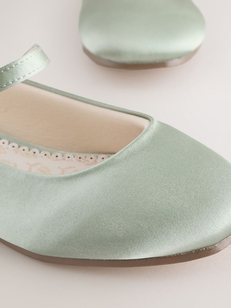 Sage Green Stain Resistant Satin Wide Fit (G) Mary Jane Occasion Shoes - Image 6 of 6