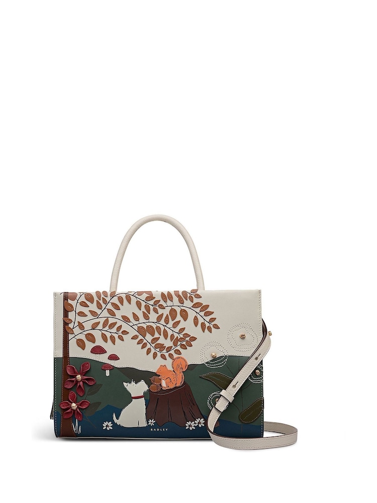 Radley Medium Autumn Leaves Zip Top Grab White Bag - Image 1 of 6
