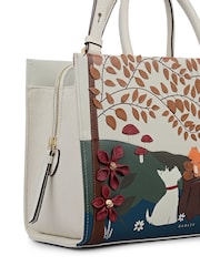 Radley Medium Autumn Leaves Zip Top Grab White Bag - Image 3 of 6