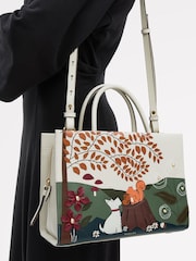 Radley Medium Autumn Leaves Zip Top Grab White Bag - Image 6 of 6