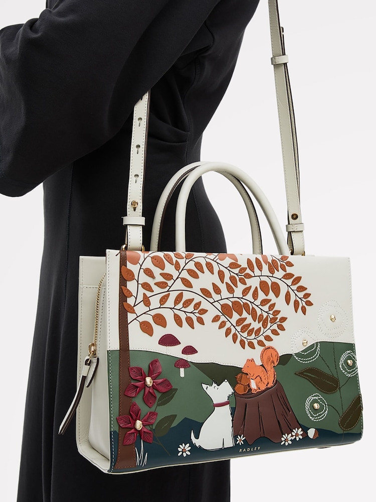 Radley Medium Autumn Leaves Zip Top Grab White Bag - Image 6 of 6