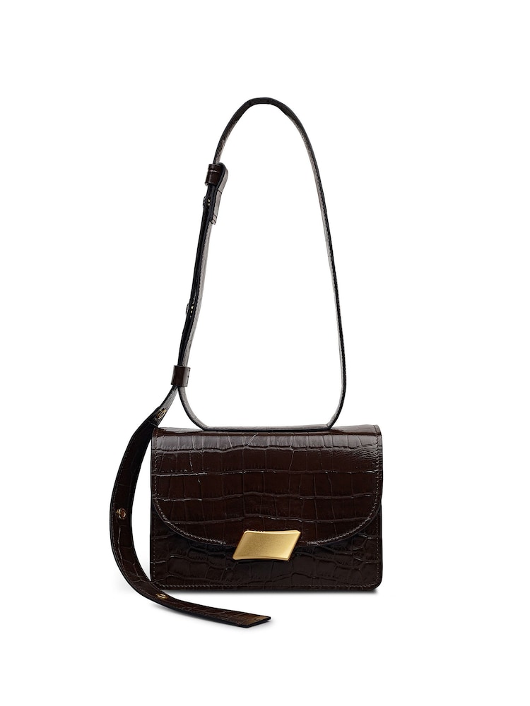 Radley Small The Belsize Faux Croc Flapover Shoulder Brown Bag - Image 1 of 7