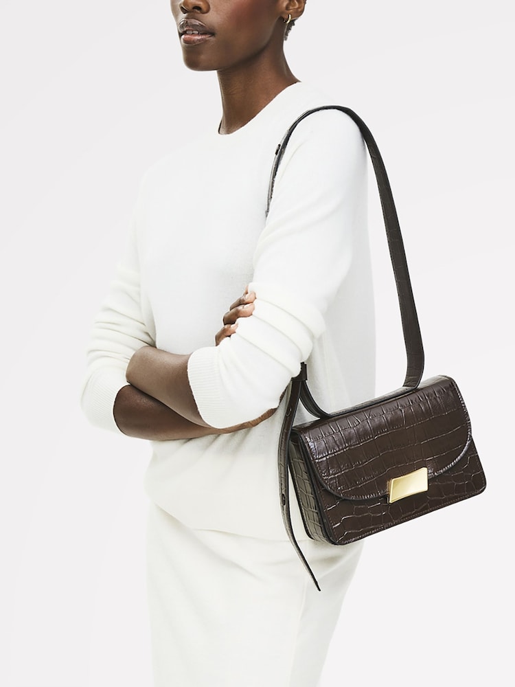 Radley Small The Belsize Faux Croc Flapover Shoulder Brown Bag - Image 7 of 7