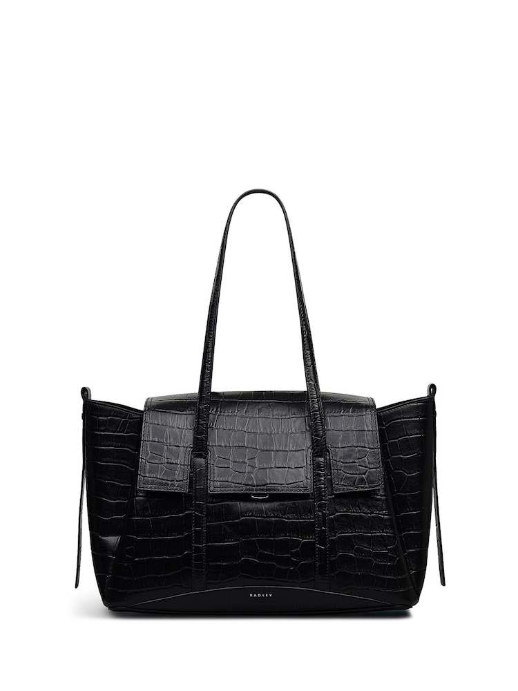 Radley Medium The Chancery Faux Croc Flapover Shoulder Black Bag - Image 1 of 5 Radley Medium The Chancery Faux Croc Flapover Shoulder Black Bag - Image 1 of 5