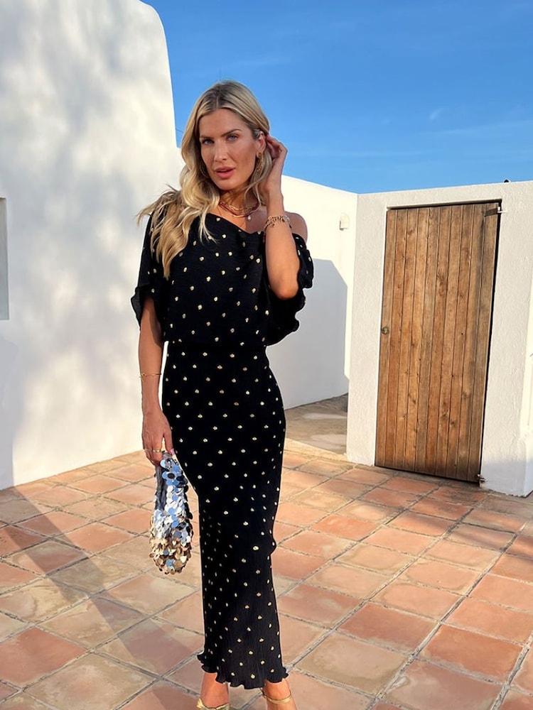 Never Fully Dressed Black Petite Tilly Plisse Dress with Gold Fleck - Image 1 of 4 Never Fully Dressed Black Petite Tilly Plisse Dress with Gold Fleck - Image 1 of 4