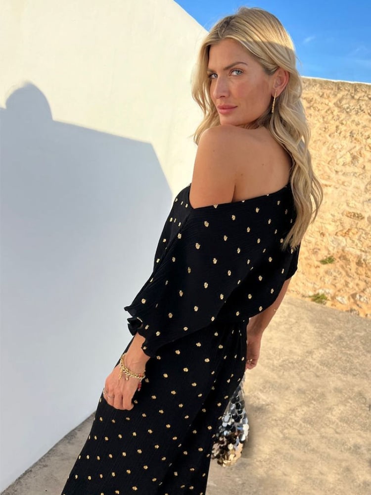 Never Fully Dressed Black Petite Tilly Plisse Dress with Gold Fleck - Image 2 of 4 Never Fully Dressed Black Petite Tilly Plisse Dress with Gold Fleck - Image 2 of 4