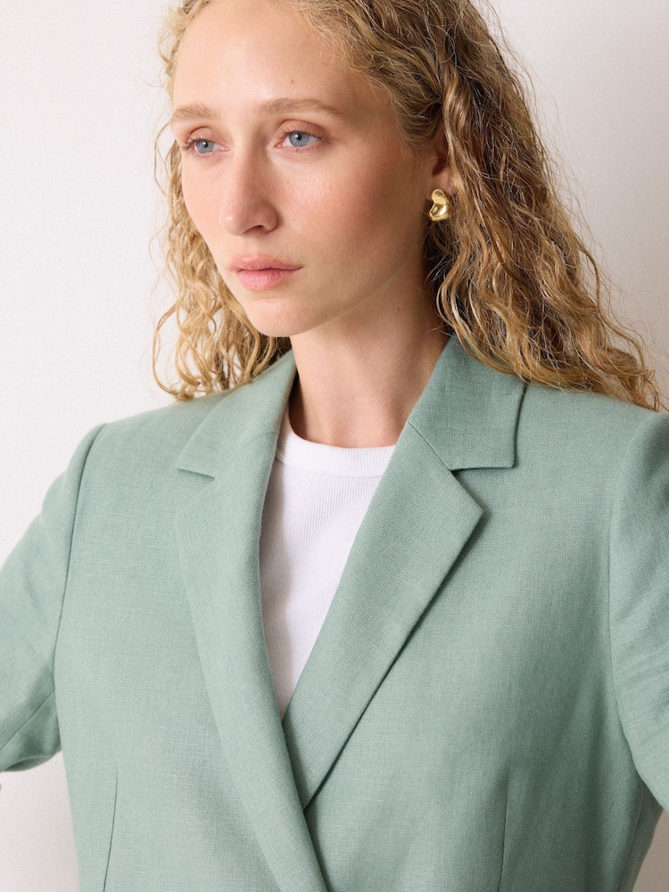 Jigsaw Green Maree Irish Linen Short Blazer - Image 3 of 3