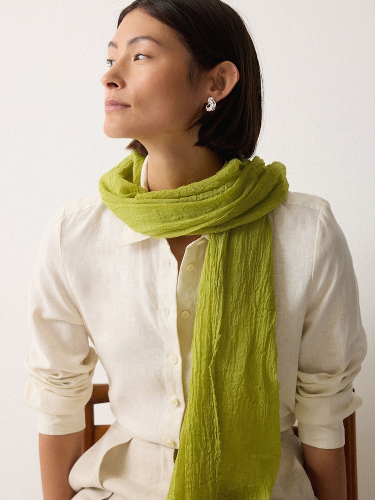 Jigsaw Green Crinkle Cotton Woven Scarf - Image 2 of 2