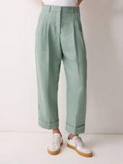 Jigsaw Green Irish Linen Turn Up Trousers - Image 1 of 3