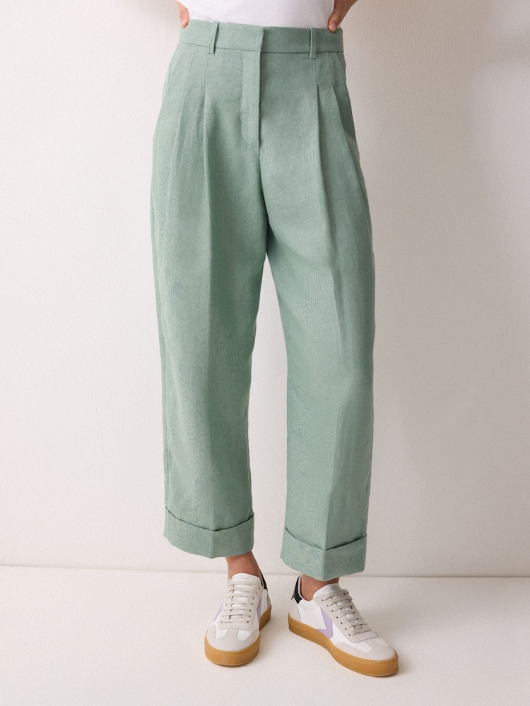 Jigsaw Green Irish Linen Turn Up Trousers - Image 1 of 3