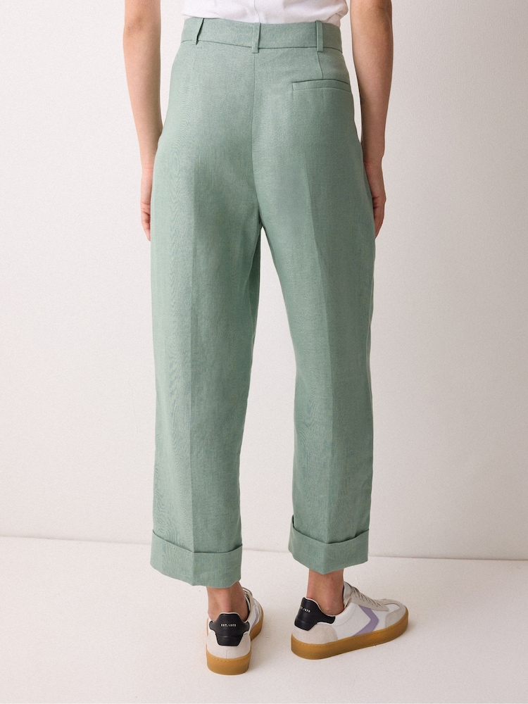 Jigsaw Green Irish Linen Turn Up Trousers - Image 3 of 3