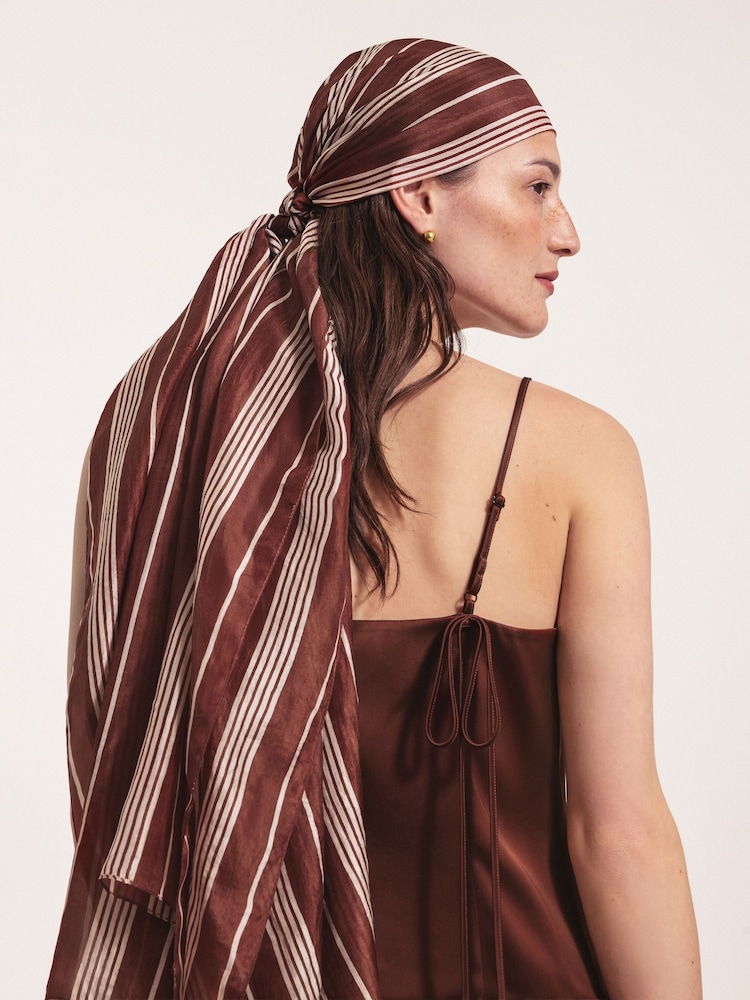 Jigsaw Brown Cassis Stripe Silk Scarf - Image 2 of 5