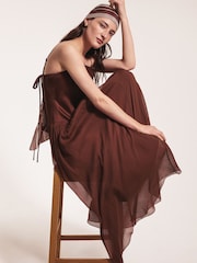 Jigsaw Brown Cassis Stripe Silk Scarf - Image 3 of 5