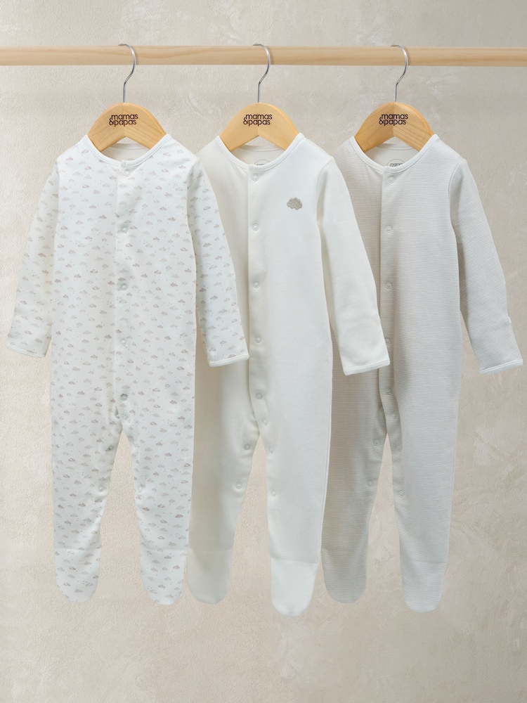 Mamas & Papas Cloud Stripe Sleepsuits 3 Pack - Image 1 of 3