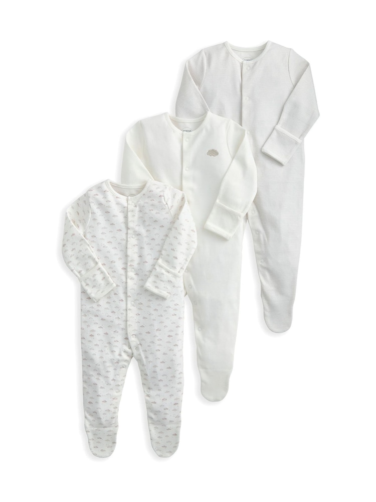 Mamas & Papas Cloud Stripe Sleepsuits 3 Pack - Image 2 of 3