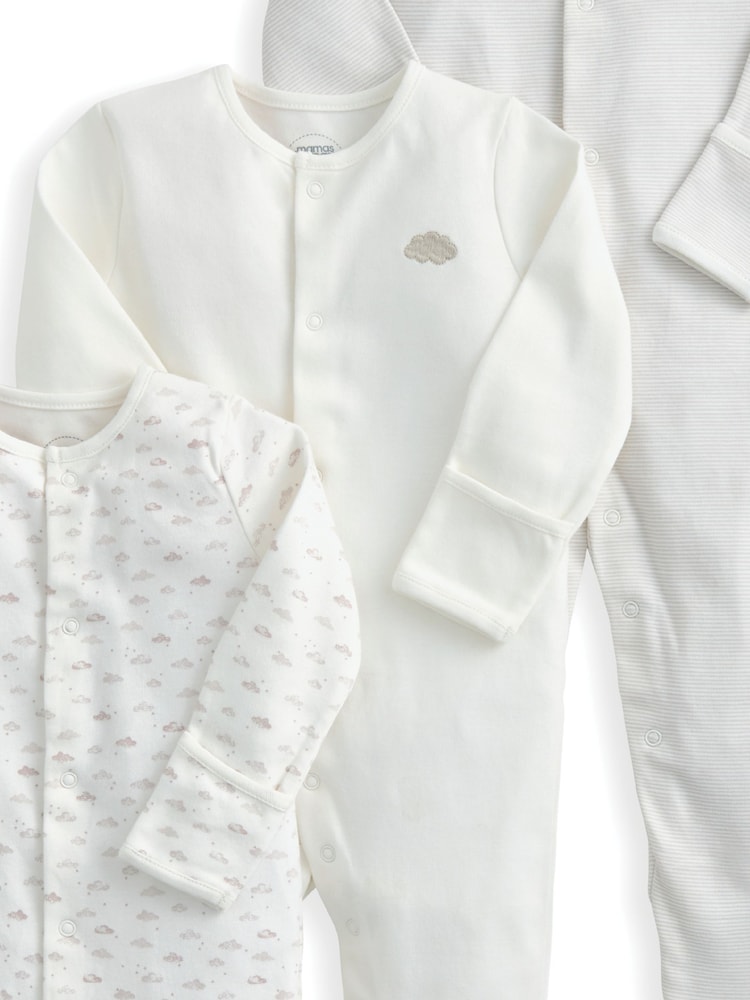 Mamas & Papas Cloud Stripe Sleepsuits 3 Pack - Image 3 of 3