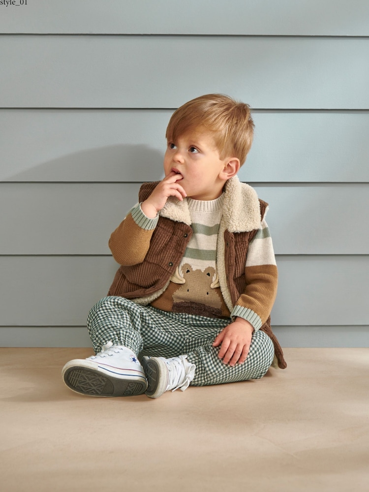 Mamas & Papas Cord Brown Gilet with Borg Lining - Image 1 of 7
