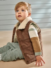 Mamas & Papas Cord Brown Gilet with Borg Lining - Image 2 of 7