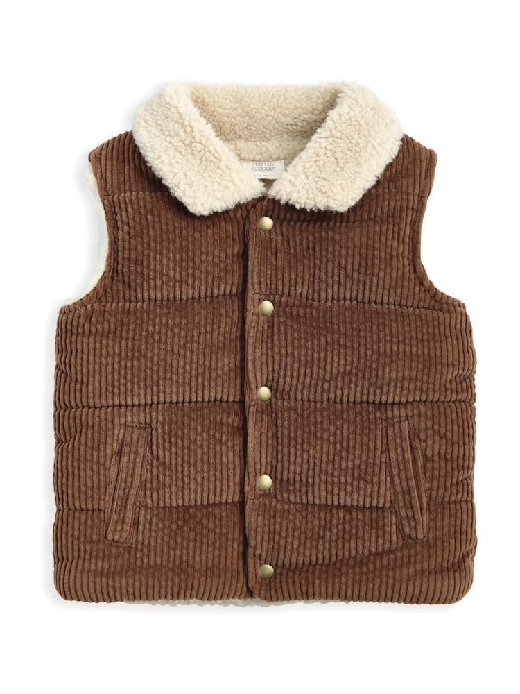 Mamas & Papas Cord Brown Gilet with Borg Lining - Image 7 of 7