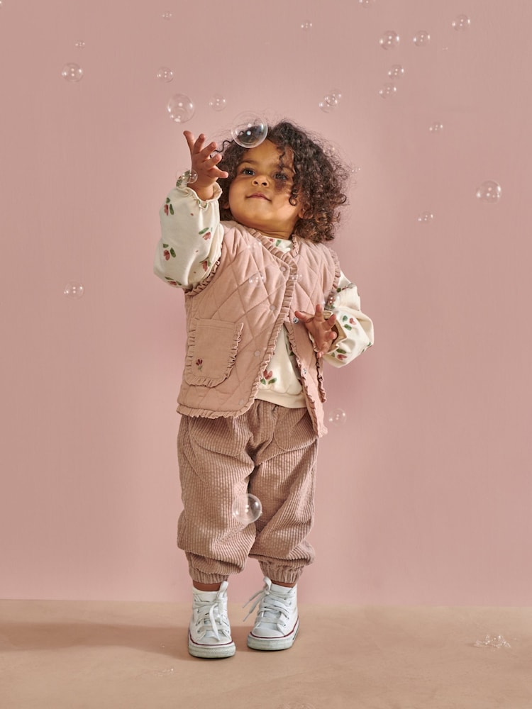 Mamas & Papas Pink Cord Quilted Gilet - Image 1 of 3