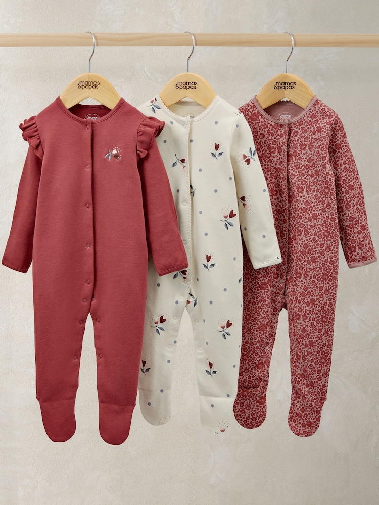 Mamas & Papas Floral Nostalgic Sleepsuits 3 Pack - Image 1 of 3 Mamas & Papas Floral Nostalgic Sleepsuits 3 Pack - Image 1 of 3