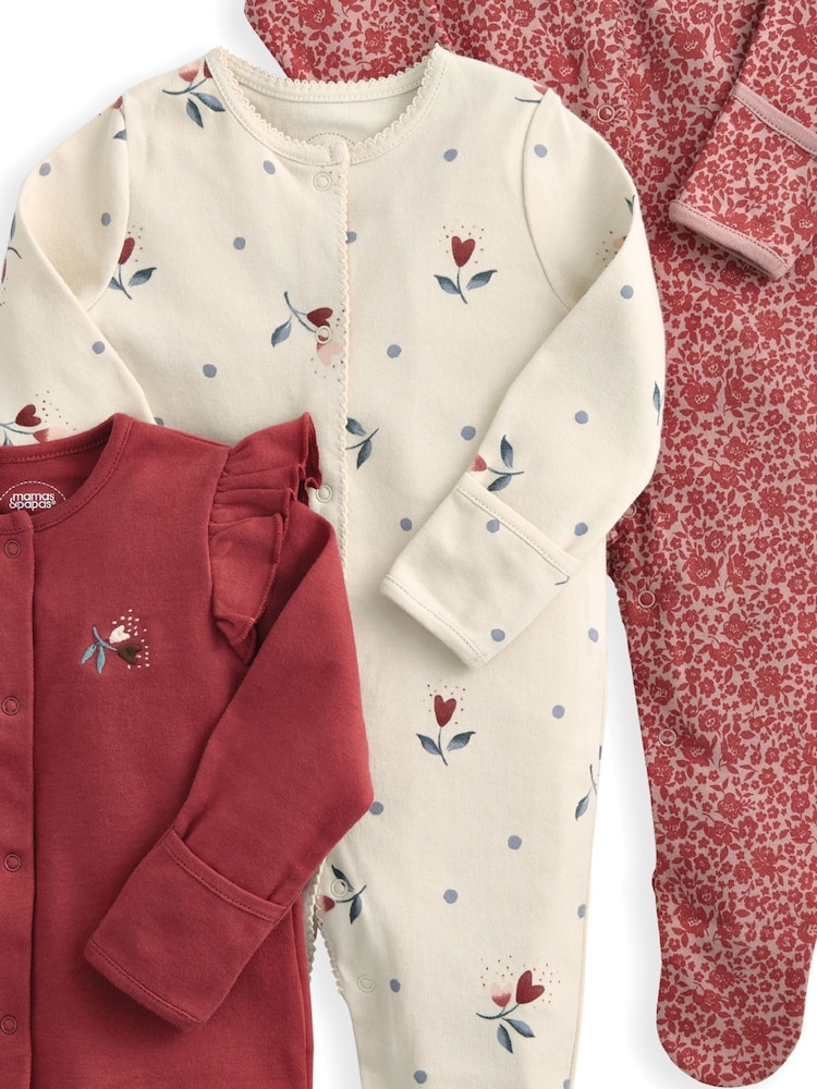 Mamas & Papas Floral Nostalgic Sleepsuits 3 Pack - Image 3 of 3 Mamas & Papas Floral Nostalgic Sleepsuits 3 Pack - Image 3 of 3