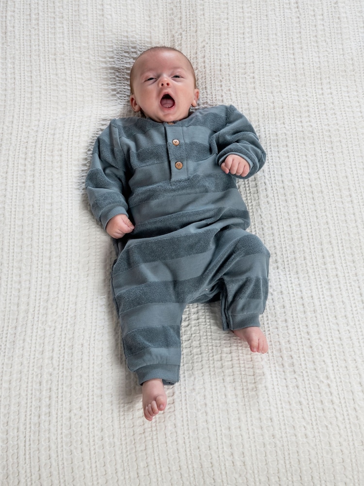 Mamas & Papas Blue Jacquard Stripe Romper - Image 1 of 7