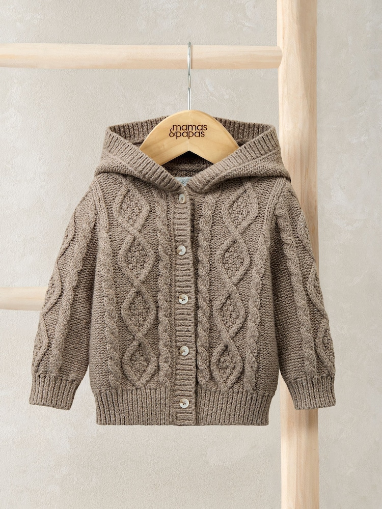Mamas & Papas Hooded Cable Knit Brown Cardigan - Image 1 of 3 Mamas & Papas Hooded Cable Knit Brown Cardigan - Image 1 of 3