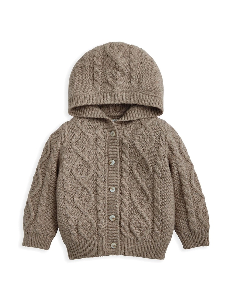Mamas & Papas Hooded Cable Knit Brown Cardigan - Image 2 of 3 Mamas & Papas Hooded Cable Knit Brown Cardigan - Image 2 of 3