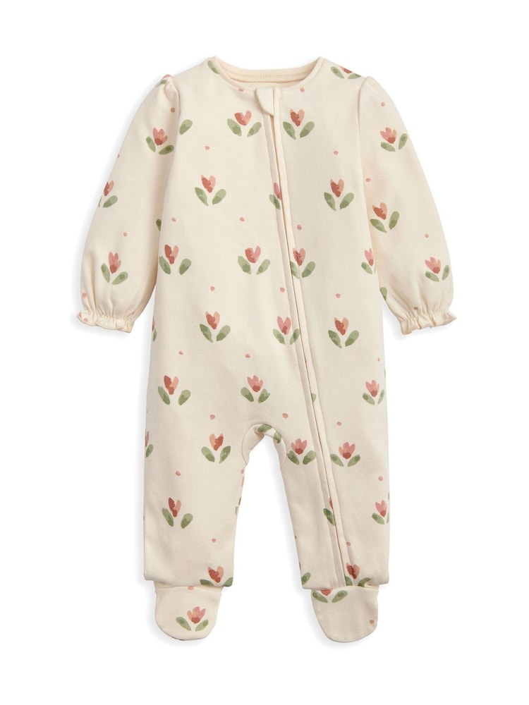 Mamas & Papas Cream Tulip Spot Print Zip Sleepsuit - Image 1 of 2