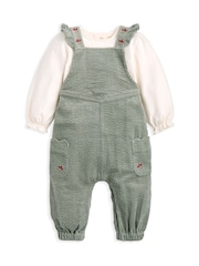 Mamas & Papas Green Embroidered Cord Dungarees and Bodysuit Set - Slika 1 iz 4