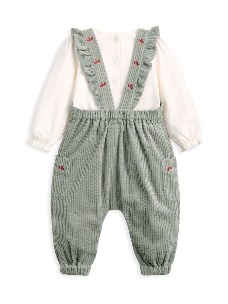 Mamas & Papas Green Embroidered Cord Dungarees and Bodysuit Set - Slika 2 iz 4