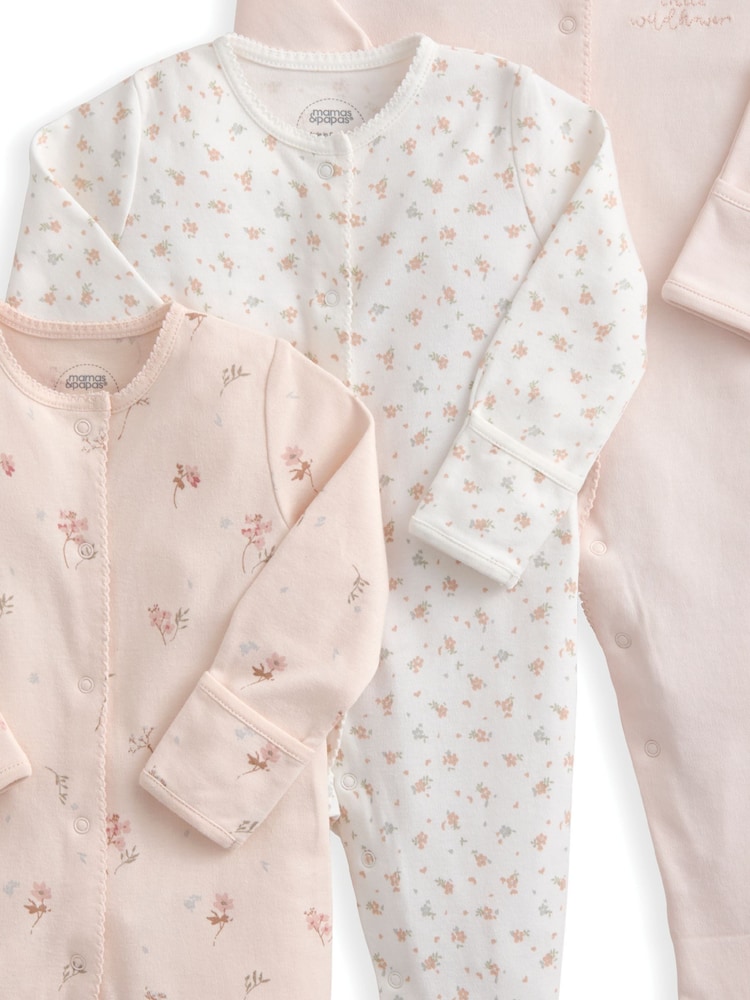 Mamas & Papas Ditsy Floral Sleepsuits 3 Pack - Image 3 of 3 Mamas & Papas Ditsy Floral Sleepsuits 3 Pack - Image 3 of 3