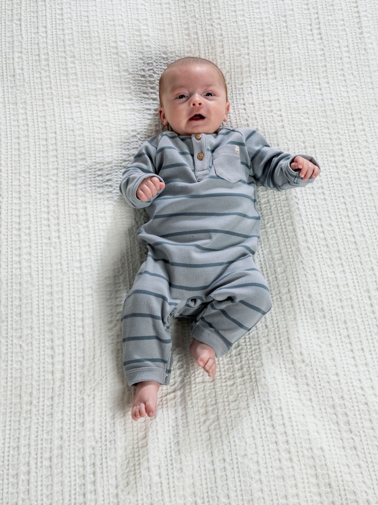 Mamas & Papas Blue Striped Rib Romper - Image 1 of 8 Mamas & Papas Blue Striped Rib Romper - Image 1 of 8