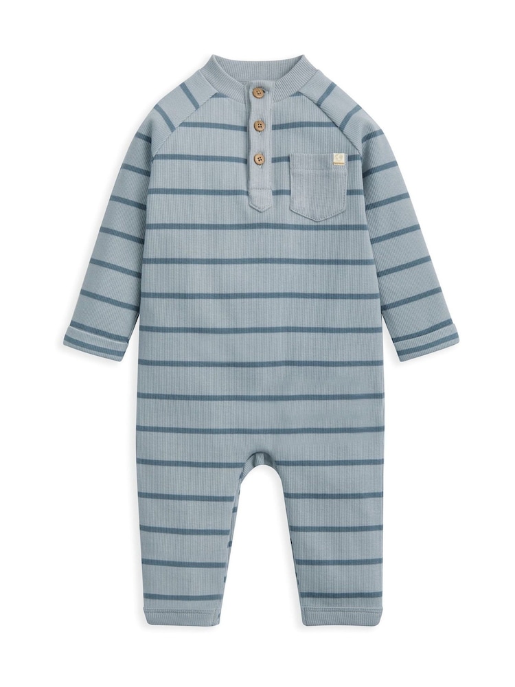 Mamas & Papas Blue Striped Rib Romper - Image 8 of 8 Mamas & Papas Blue Striped Rib Romper - Image 8 of 8