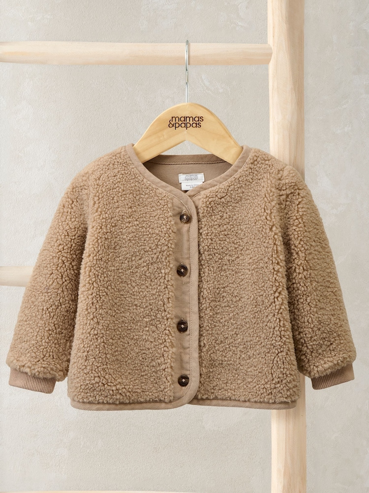 Mamas & Papas Borg Brown Jacket with Rib Cuffs - Image 2 of 3 Mamas & Papas Borg Brown Jacket with Rib Cuffs - Image 2 of 3