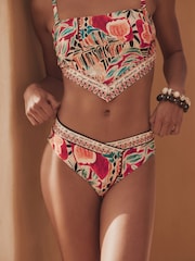 Rust Red Abstract Bordered V High Leg Bikini Bottoms - Image 1 of 8