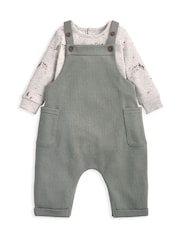 Mamas & Papas Green Waffle Dungarees and Moose Print Bodysuit Set - Image 1 of 3