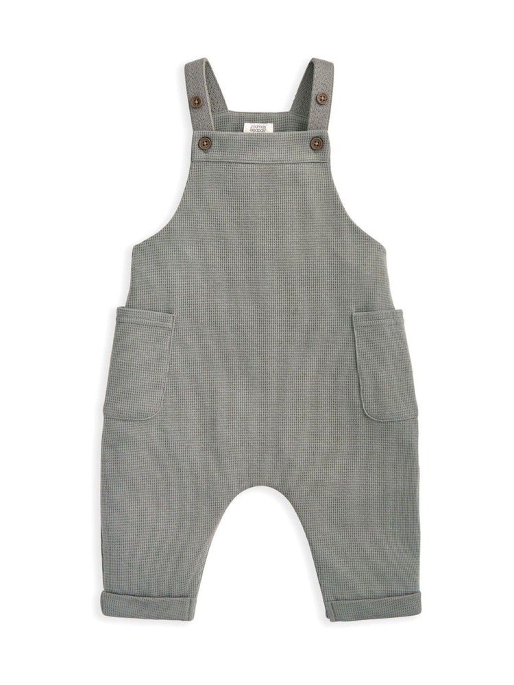 Mamas & Papas Green Waffle Dungarees and Moose Print Bodysuit Set - Image 2 of 3