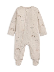 Mamas & Papas Cream Moose Print Ribbed Jersey Zip Sleepsuit - Image 1 of 2