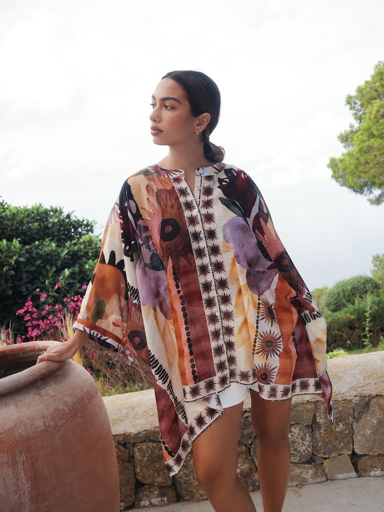 Marrakesh Scenic Printed Overhead Cover-Up Kaftan Shirt - Image 1 of 8
