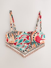 Rust Red Abstract Bordered Hanky Hem Bandeau Bikini Top - Image 6 of 9