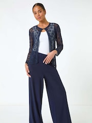 Roman Blue Petite Pointelle Knit Cardigan - Image 1 of 5
